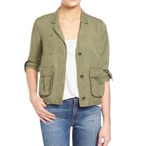 Madewell League Utility Jacket Size M Linen Olive Green Garden Girl Cargo Spring